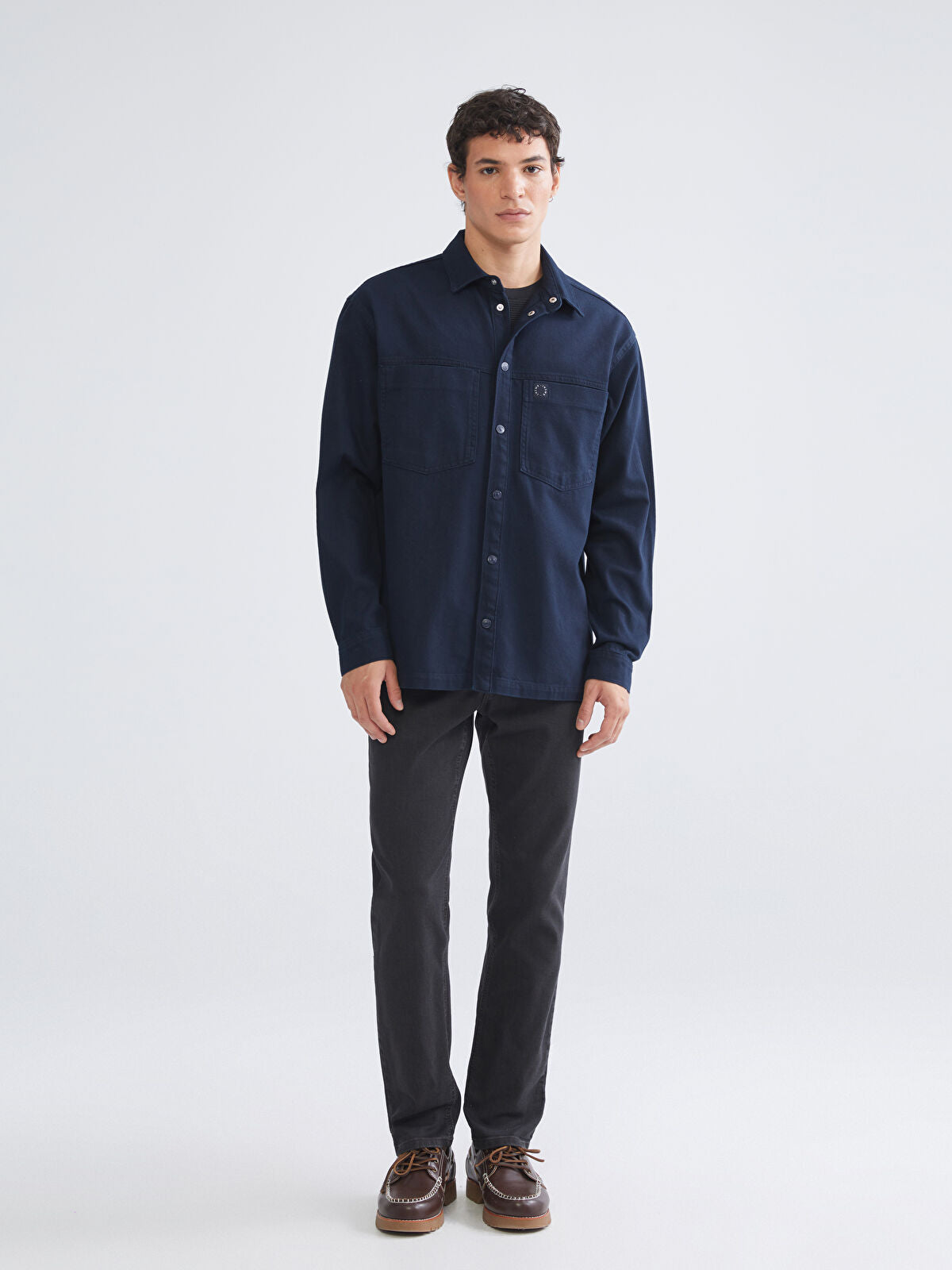 Comfortable Long-Sleeve Men's Jean Dress Shirt