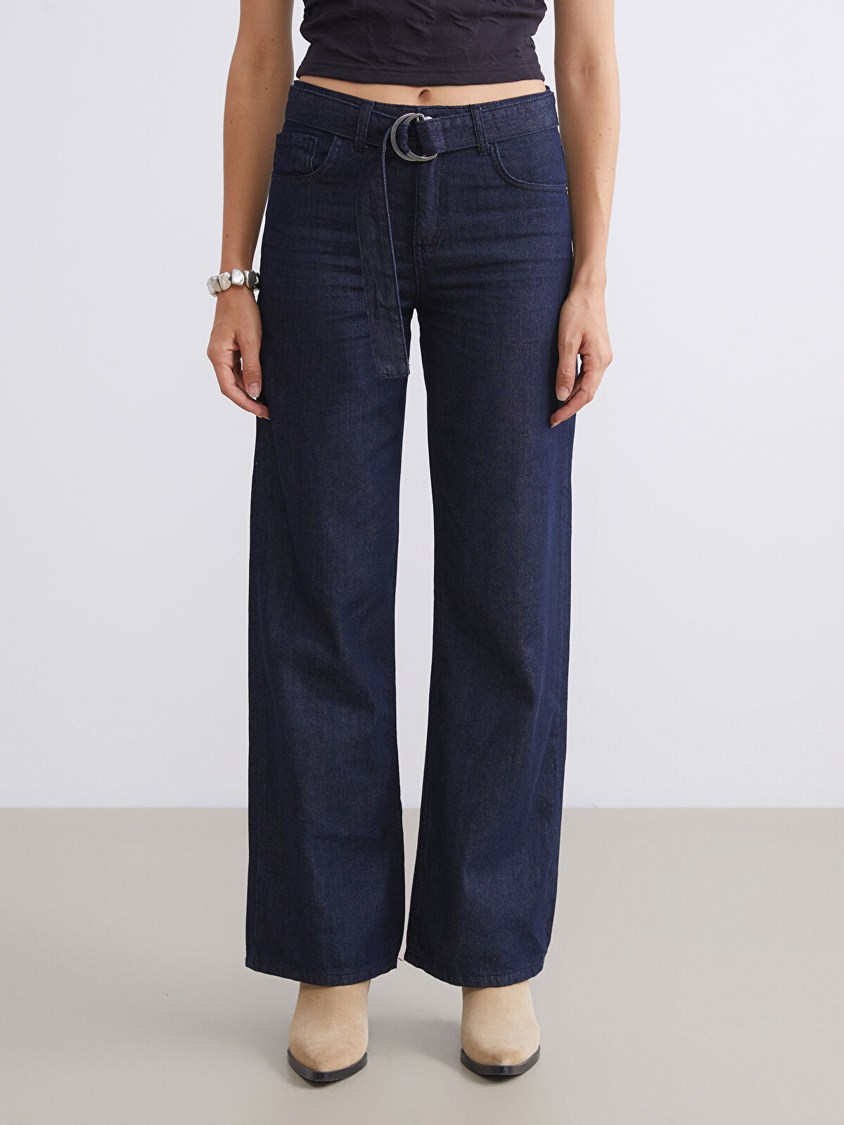 Women’s Belted Wide Leg Jean Pants