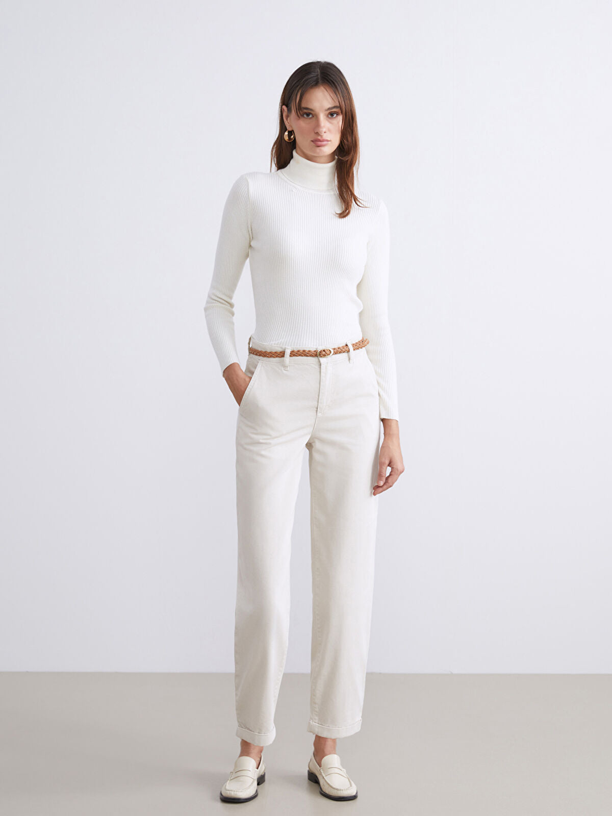 Waist Belted Carrot Fit Women's Jeans Pants