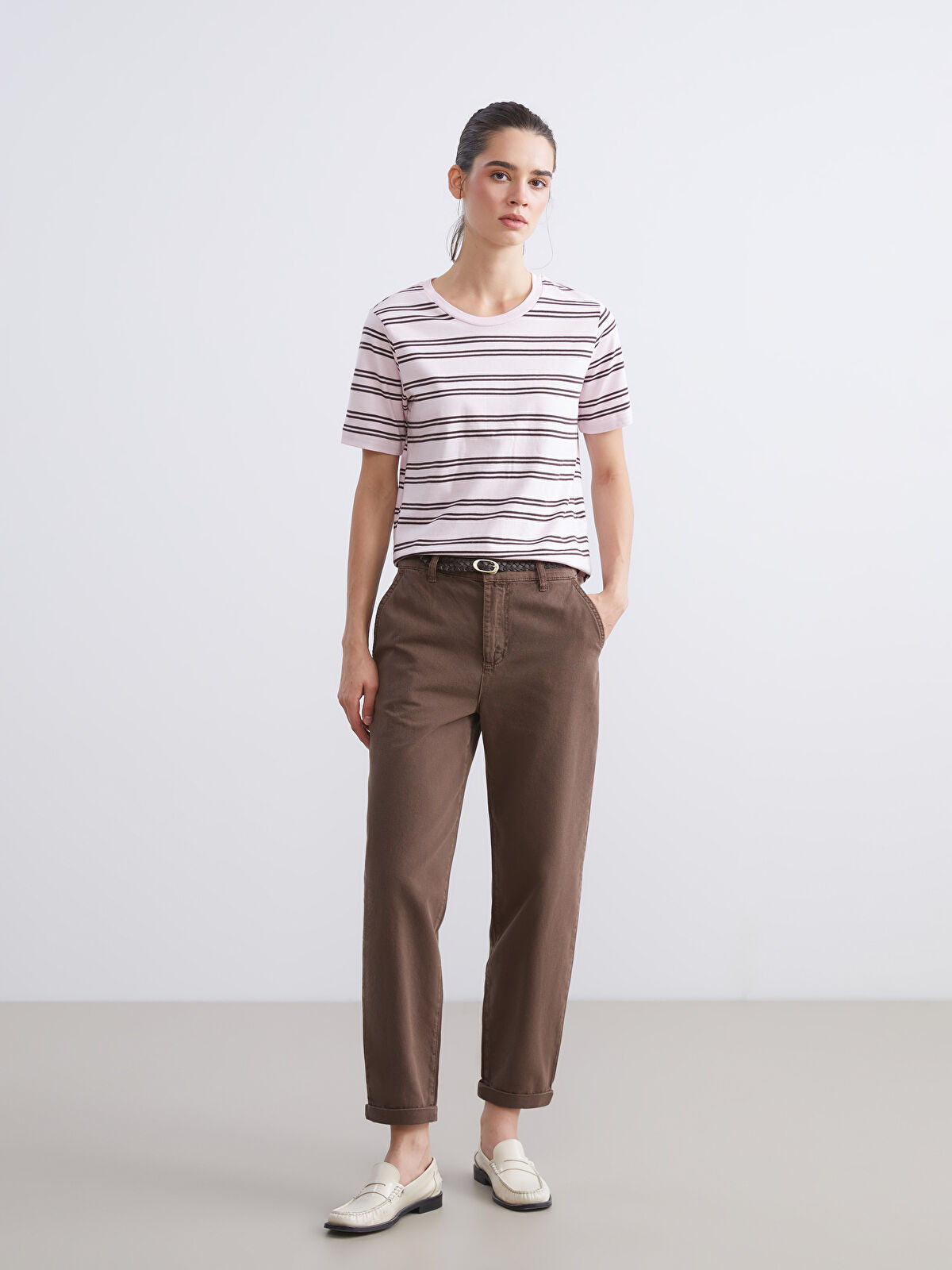Waist Belted Carrot Fit Women's Jeans Pants